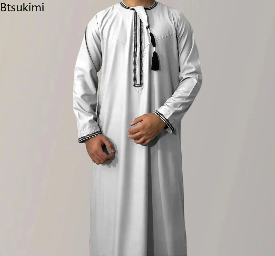 Men's Fashion  2 PC  Abayas Dress O Neck Long Sleeve Pullover Kaftan Clothing Robe