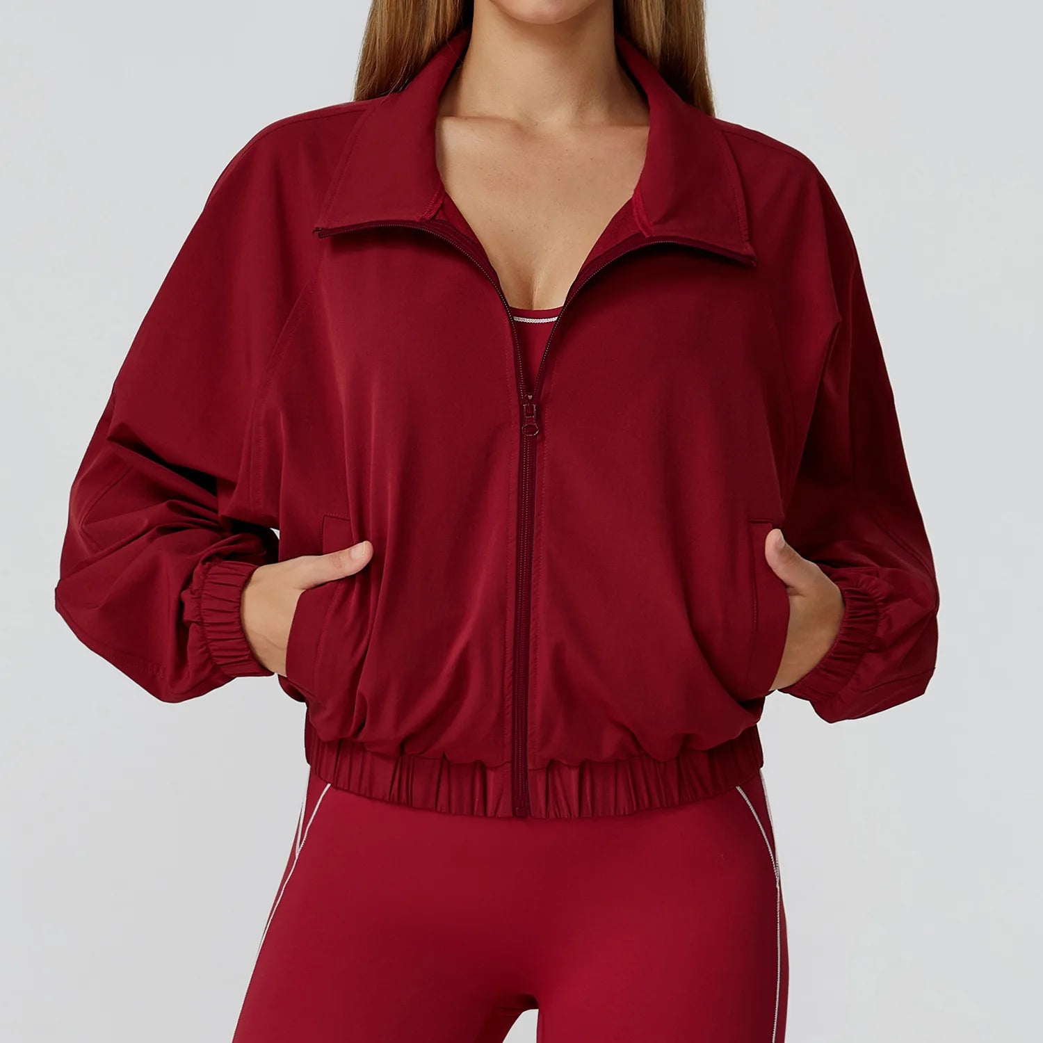 Women Sport Jacket Long Sleeve Shirt Gym Sportswear Quick Drying Stand Up Collar Zipper Top Windproof