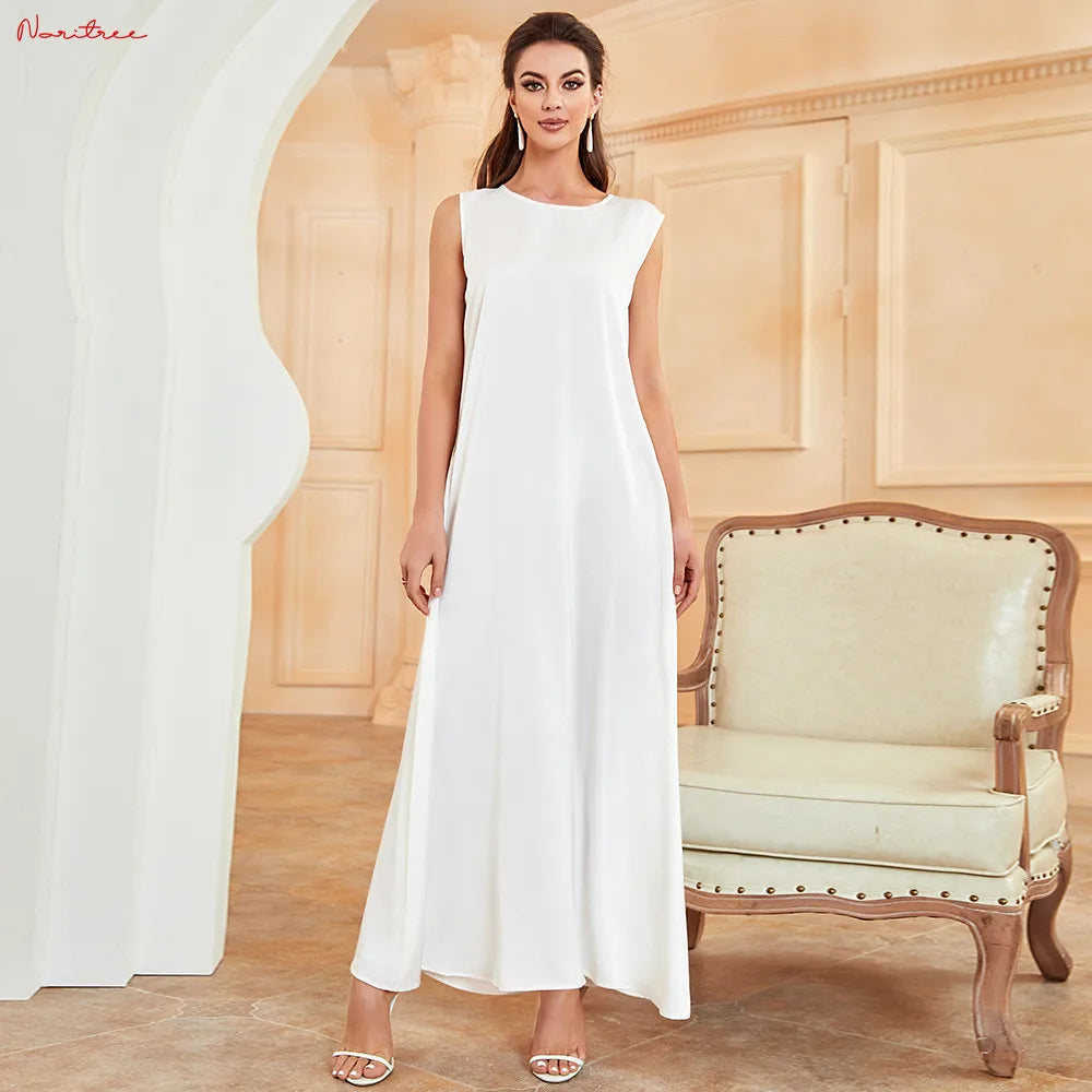 White Inner Dress Clothing For Women Dubai Abaya Arabic Muslim Dress Robe