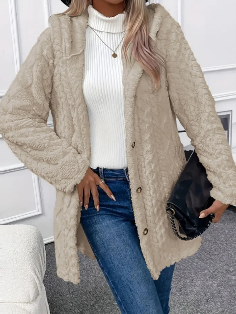 Winter Fashion Warm Long Sleeve Cardigan Hooded Women Coat 2025 New Casual Elegant Long Outwear