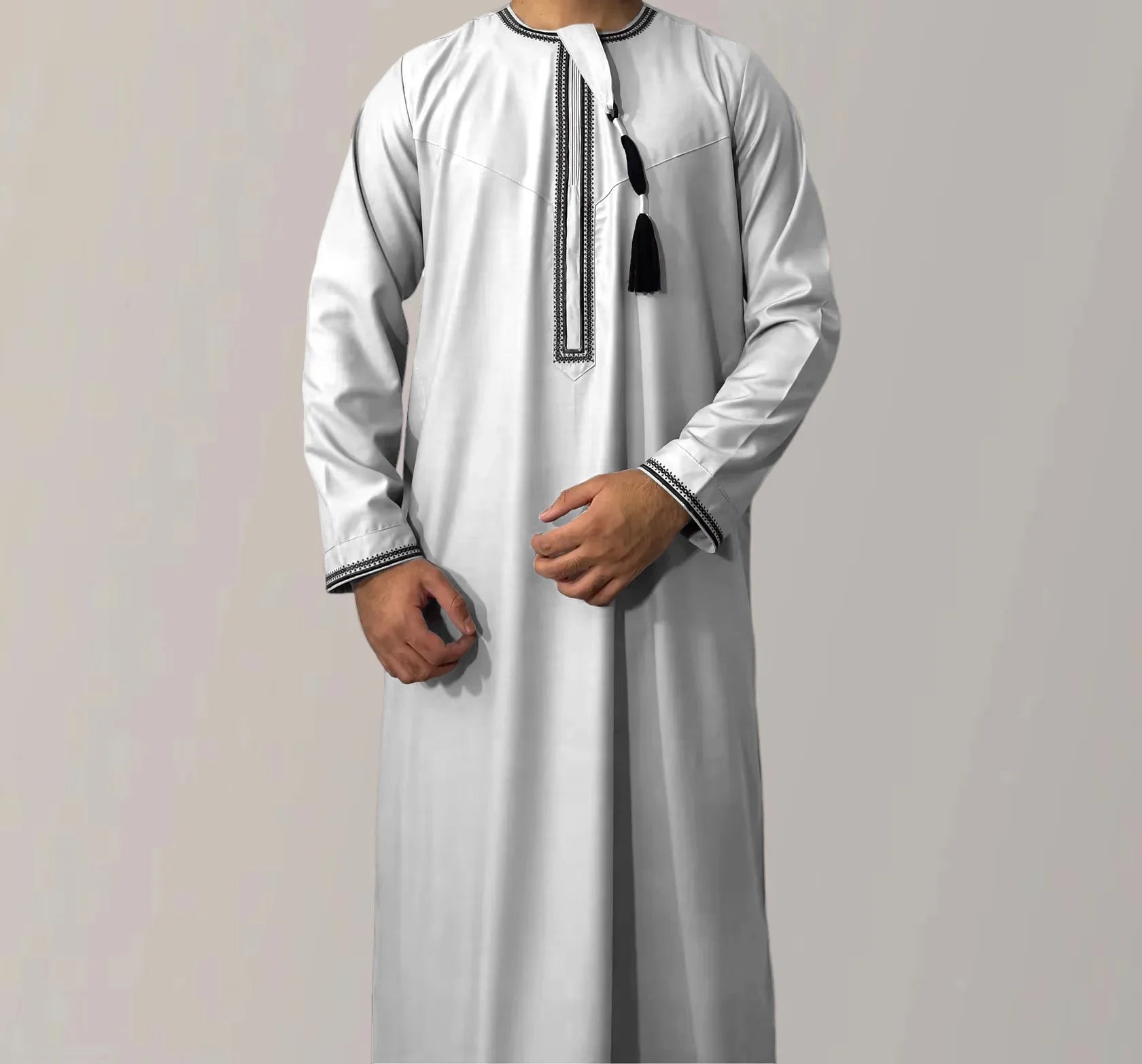 Men's Fashion  2 PC  Abayas Dress O Neck Long Sleeve Pullover Kaftan Clothing Robe