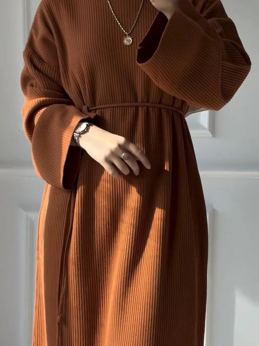 Dubai Winter Thicken Warm Knit Sweater Abayas For Women Evening Long Dress Ramadan Clothing