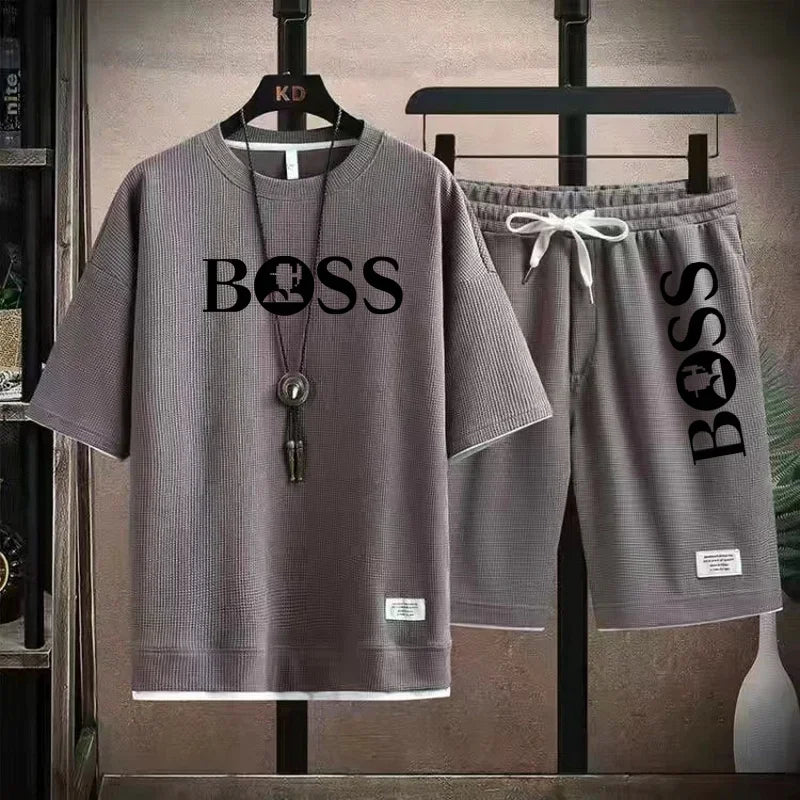 Men's luxury sportswear set casual fitness T-shirt and shorts 2-piece set with short sleeves summer 2025