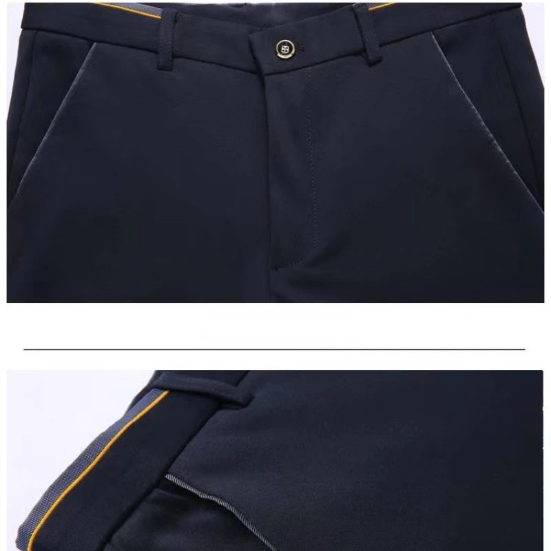 High Stretch Men's Dress Pants High Waist Elastic Formal Suit Pants  Classic Casual Trousers Slim Fit