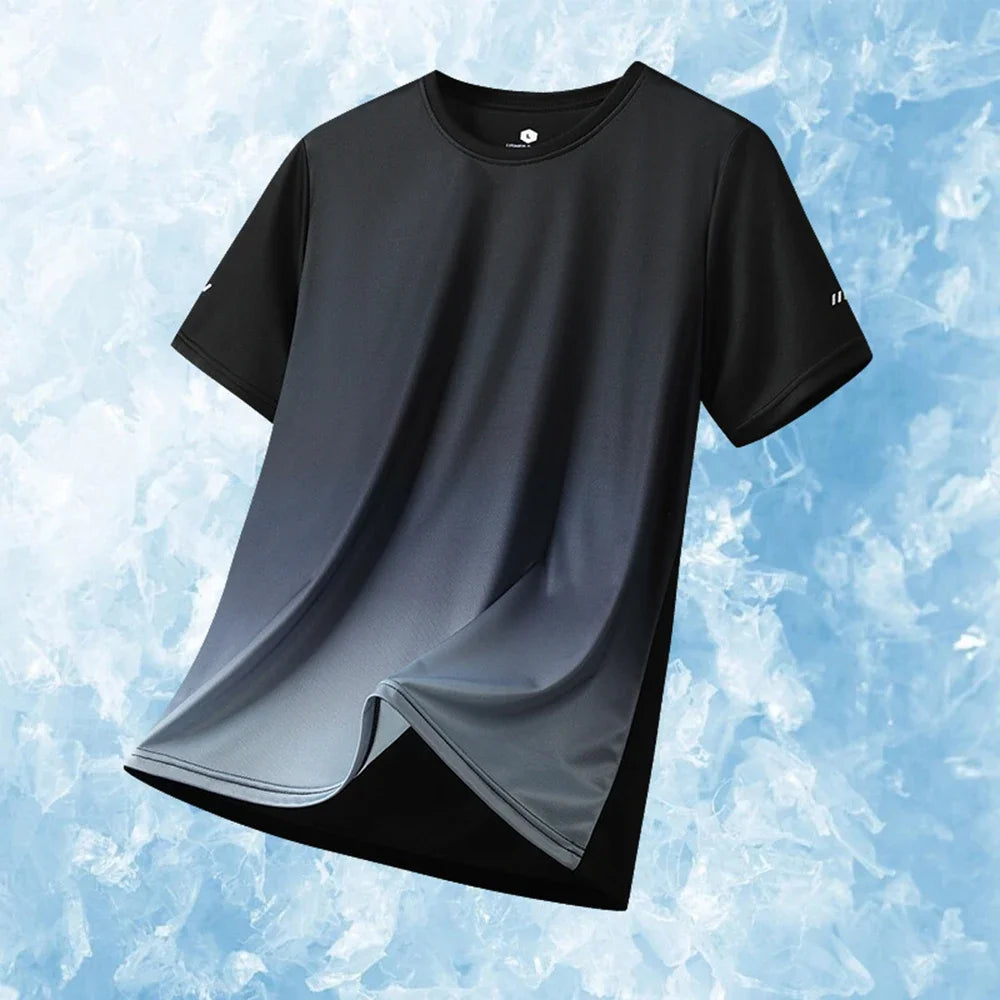 Sale Men's Sports T-Shirts Gradient Quick Drying Elastic Breathable Short Sleeve Summer Casual Loose Clothing Tops Running Sportswear