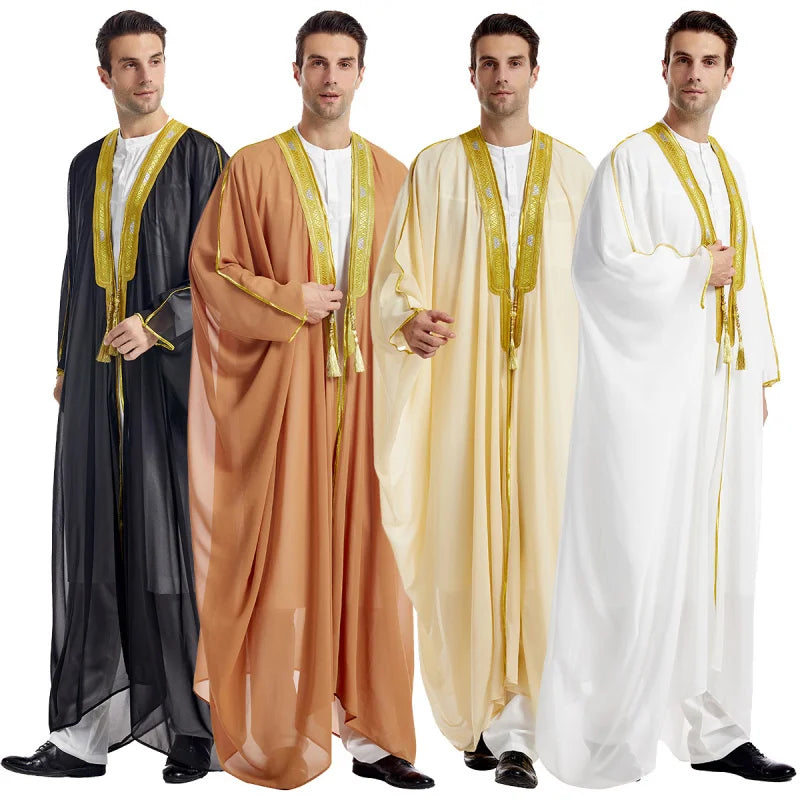 Eid Clothing Men Kaftan Moroccan Kebaya Open Muslim  National Costume For Prayer Clothes