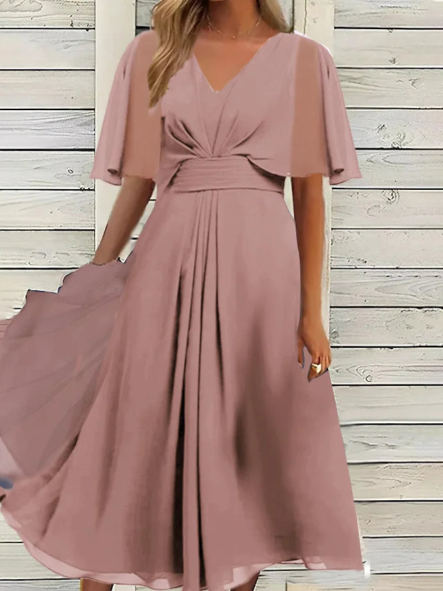 2025 Women's Evening Party Dress Plus Size Long Elegant  A Line V Neck Ruffles Chiffon Formal Wedding Dress Robe Dazzling Dress