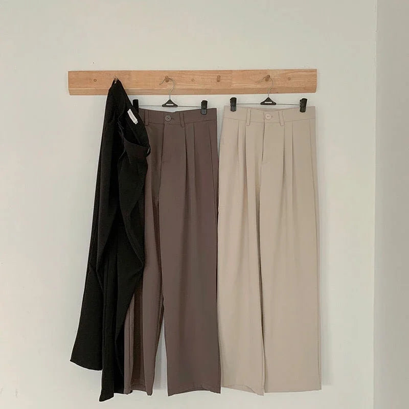 High Waist Women Suit Pants Fall Straight Office Ladies Korean Fashion Trousers Casual Button Loose Female Black Pants New 2025