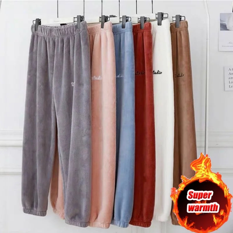 Thermal Pajama Pants for Women Soft Fleece Lined Lounge Wear Comfortable Elastic Waist