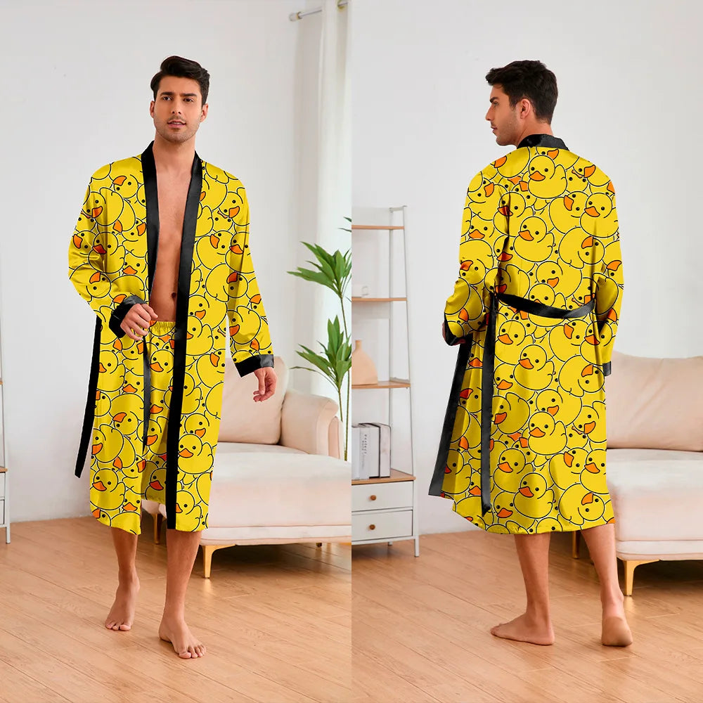Men 2 Pieces Sleepwear Leopard Bathrobe Set  Homme Long Mens Sleepwear Loungewear Home Dressing Gown