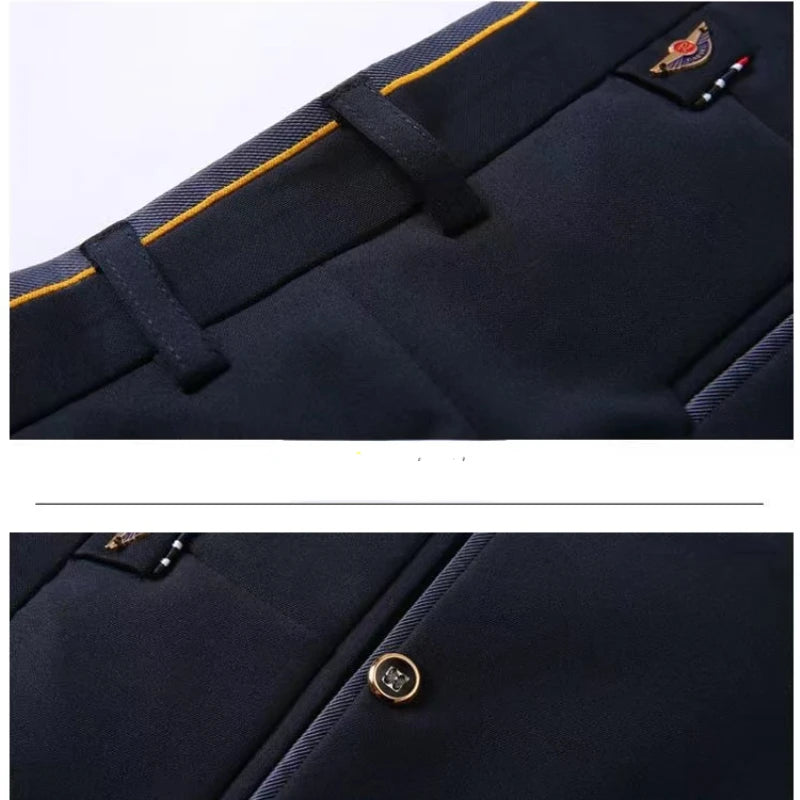 High Stretch Men's Dress Pants High Waist Elastic Formal Suit Pants  Classic Casual Trousers Slim Fit