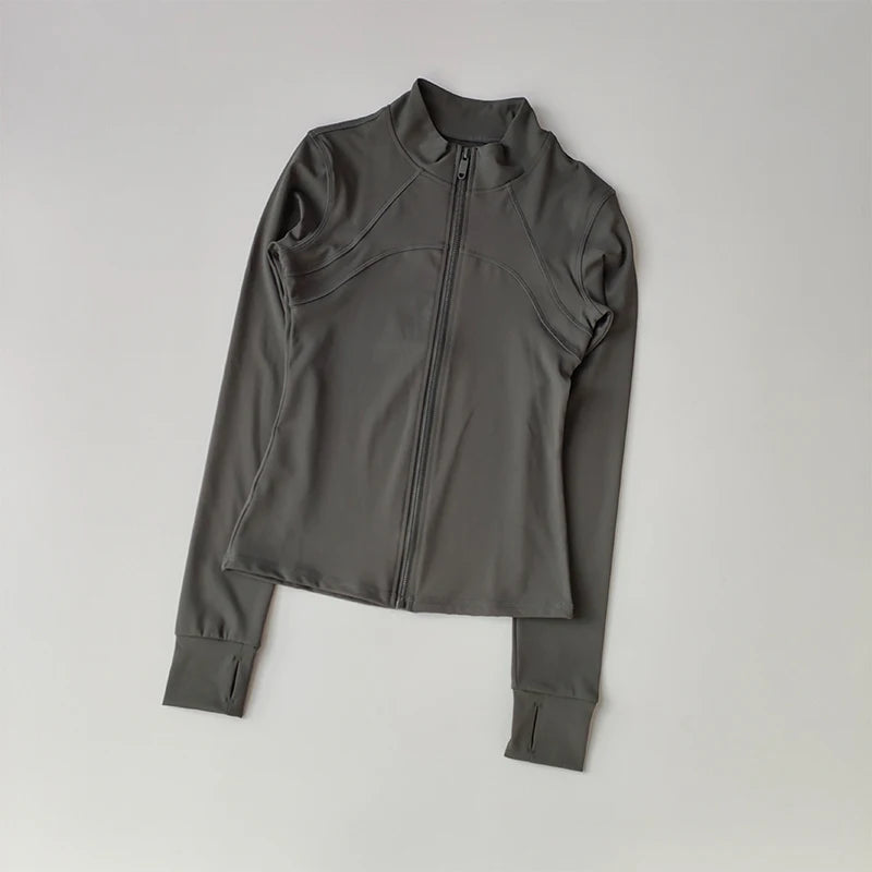Women's High-end Standing Collar Long Sleeved Sports Jacket Running Training Fitness Top Windproof Running Suit