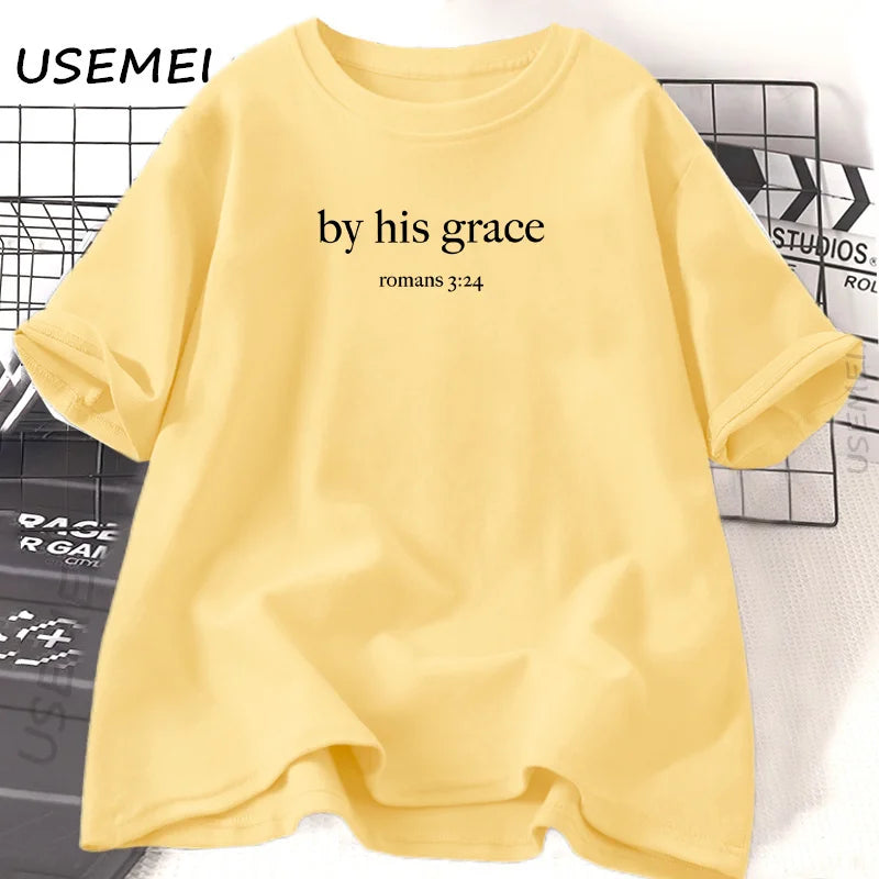 Women's T shirts By His Grace bible Verse Christian Religious God Lover Casual Cotton