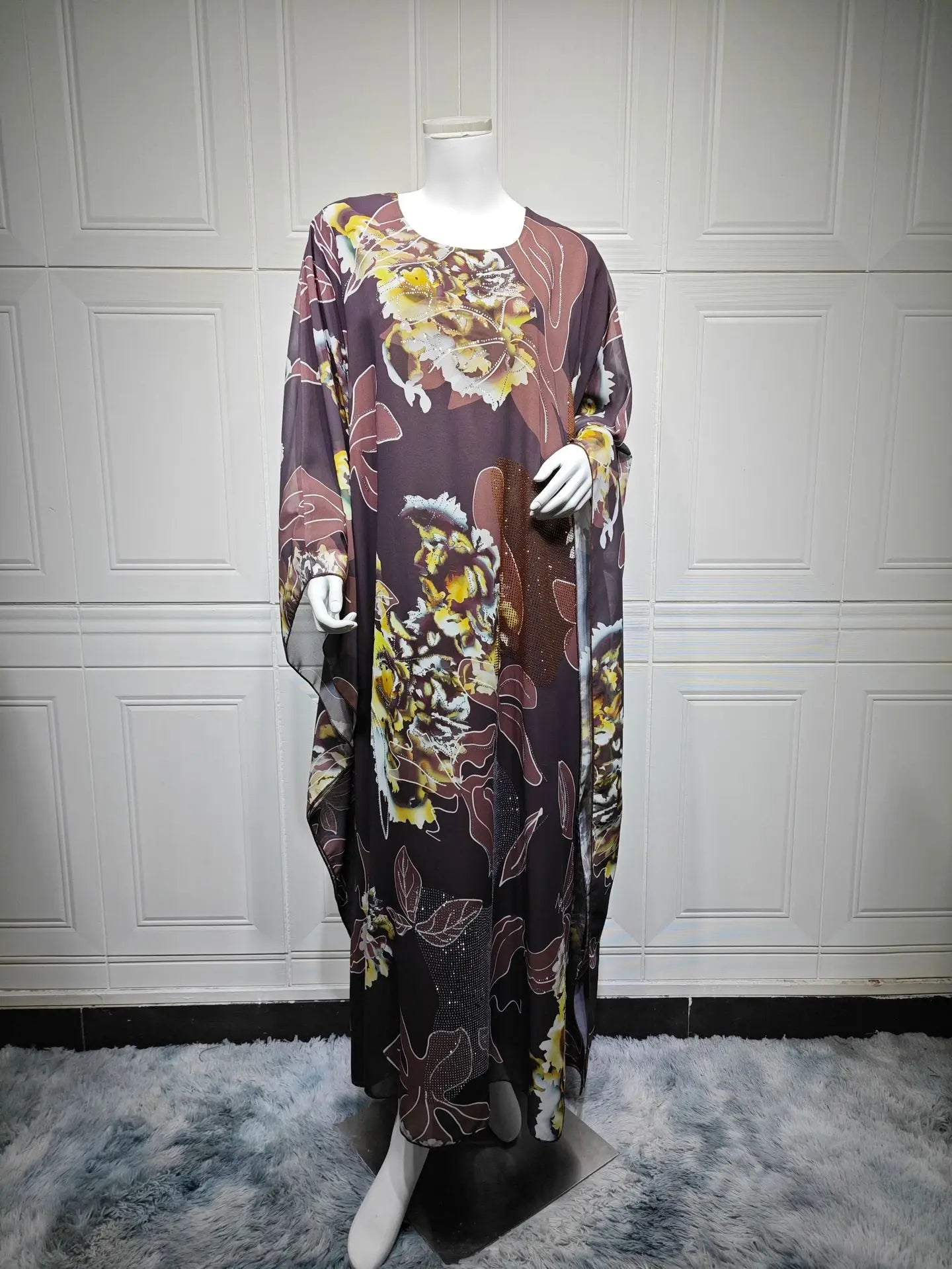 Dress for Women Chiffon Diamond Party Abaya Dresses Arab Long Robe Kaftan Jalabiya