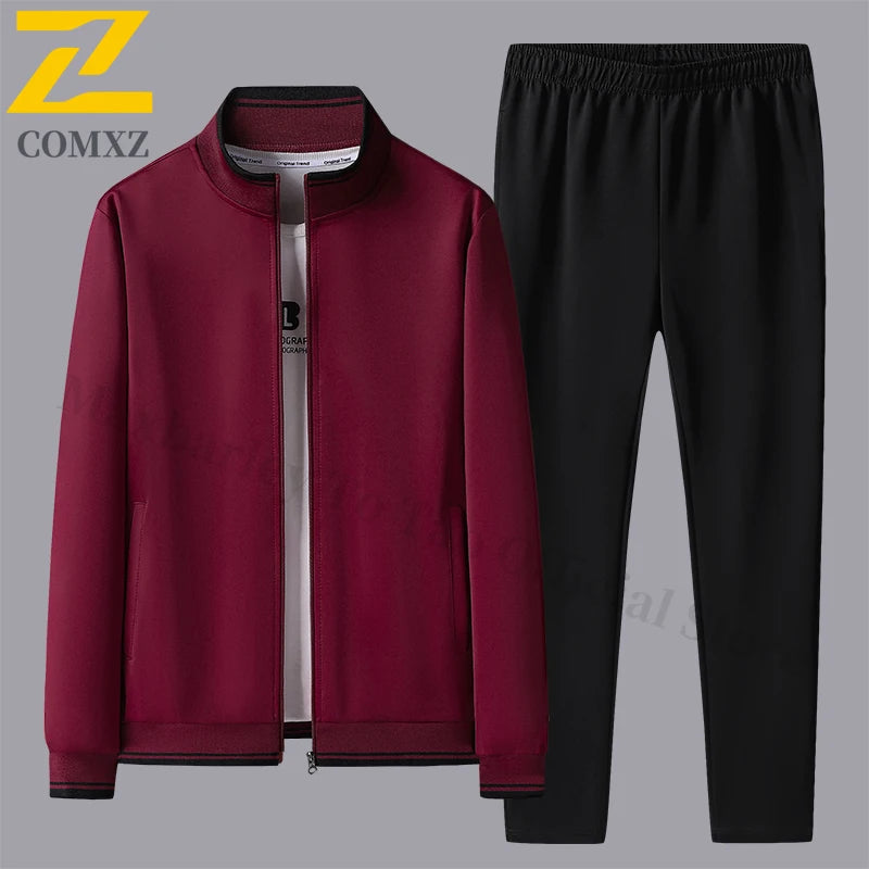 Men's Sports Suit Casual Outdoor Solid Color Versatile Stand Up Collar Top Jacket Gray Plus Size Middle-aged Men Clothing L-5XL