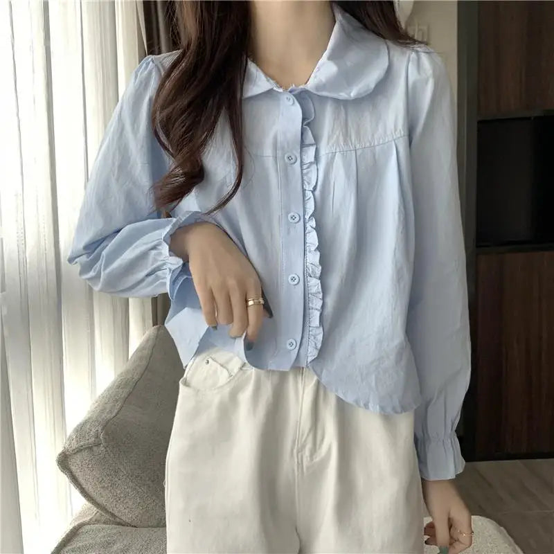 Women's T shirts Collar Age-reducing Long-sleeved