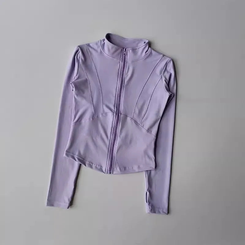 Women Sports Jacket Zip Fitness Yoga Shirt Workout Running Coats Gym Long Sleeve Top Slim Tight Yoga Coat Gym Workout Top Jacket