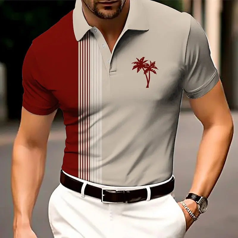 Men's Striped Trend Polo T-Shirts Summer Short Sleeve Breathable 3d Print Street POLO Beach Casual Tops