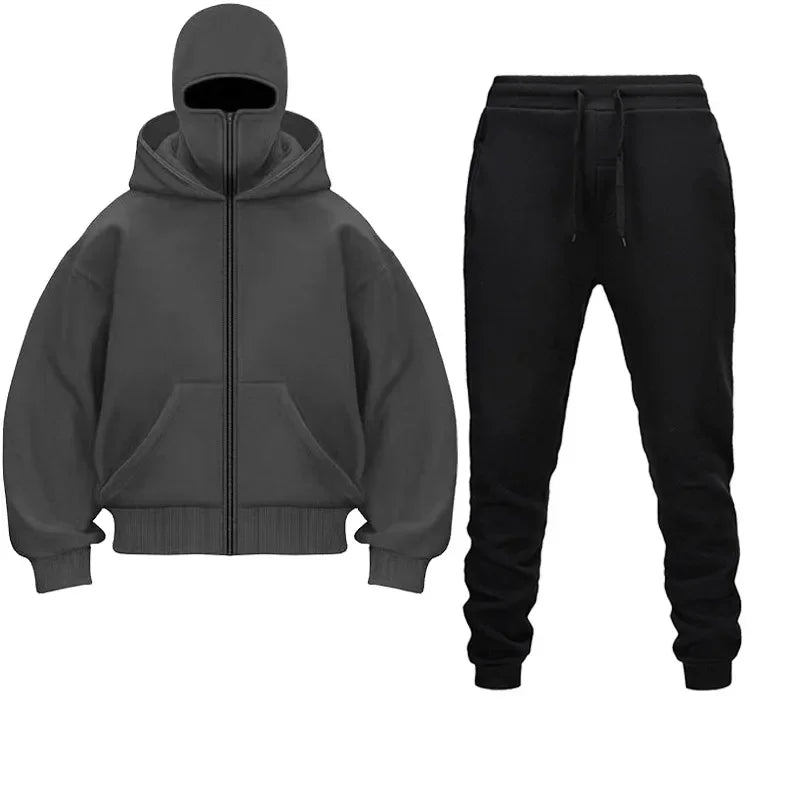 Woman Men Tracksuits Casual Masked Zipper Hooded+Jogging Sweatpants 2Piece Set Daily Hooded Sweatshirt Clothing Hot Sale Couples