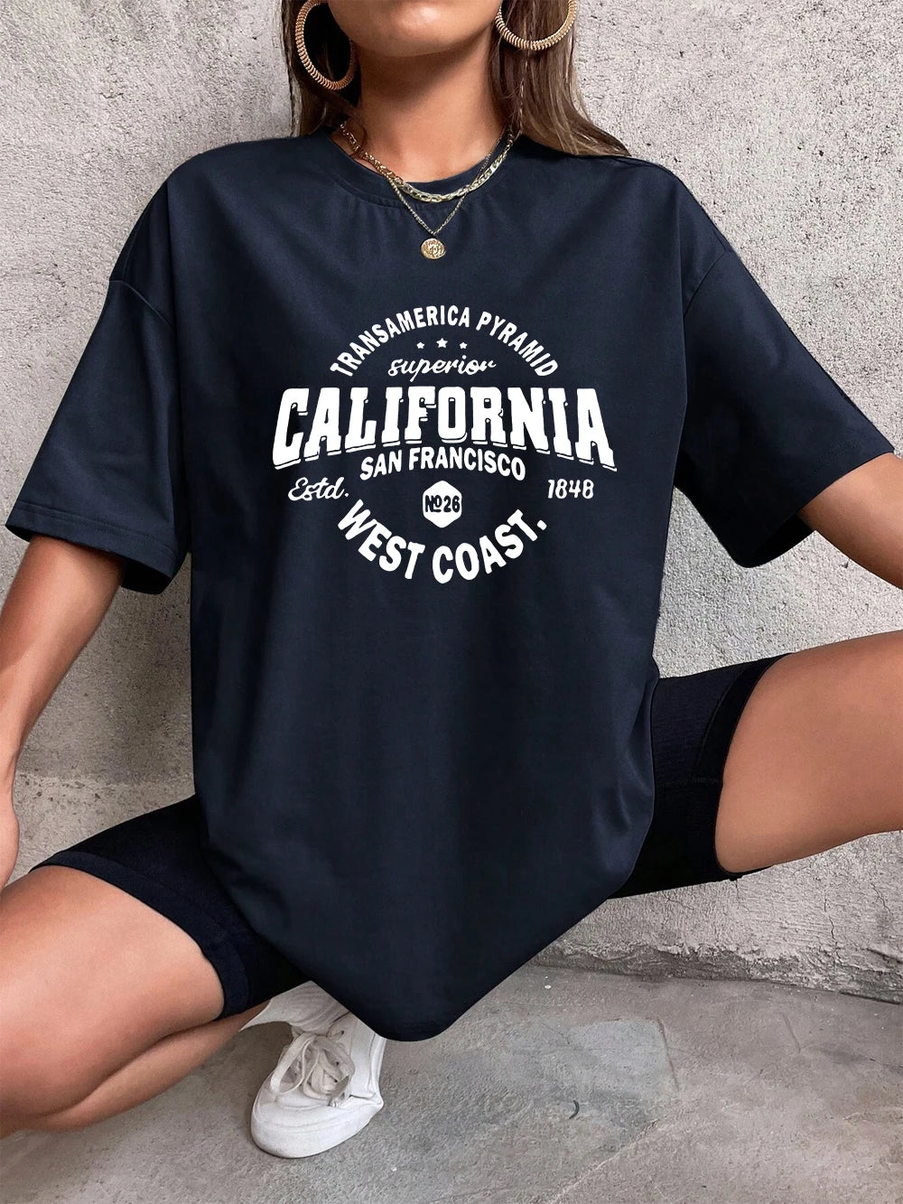 Women's T shirts California West Coast San Francisco Letter Printing  O-Neck Soft Casual