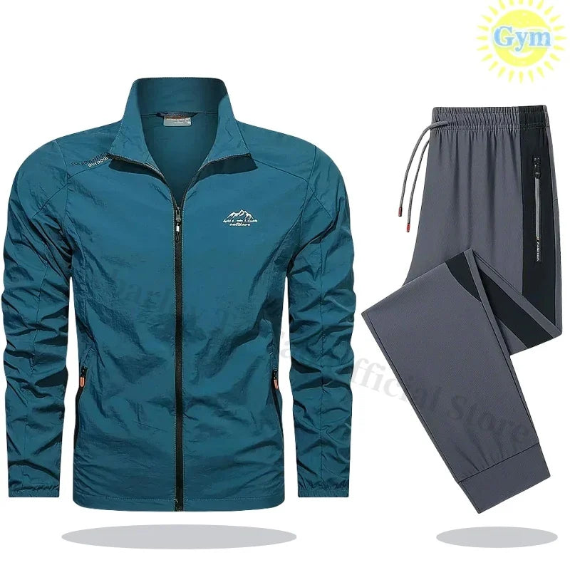 2025 Men's Sportswear Spring Summer Tracksuit 2 Piece Sets Sports Suit Sun Jacket+Pant Running Set Male Gym Exercise Clothing