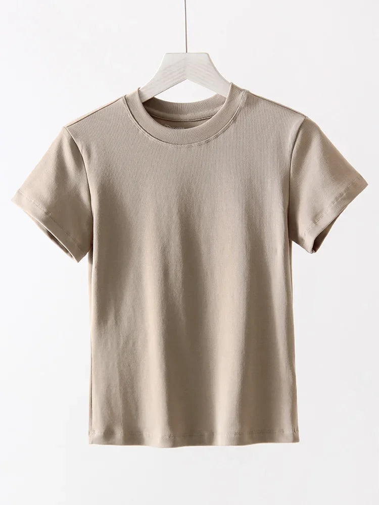 Exquisite Short T Shirts For Women Summer O Neck Slim Cotton Top Tees Streetwear Short Sleeve White Elastic Women's T-shirt Black