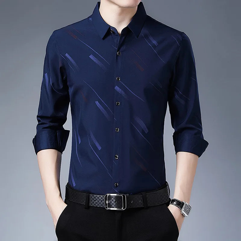 Men's POLO Collar  Striped Clothing Blouse simple