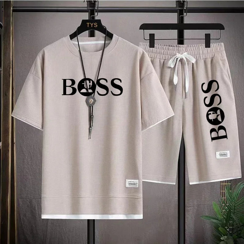 Men's luxury sportswear set casual fitness T-shirt and shorts 2-piece set with short sleeves summer 2025