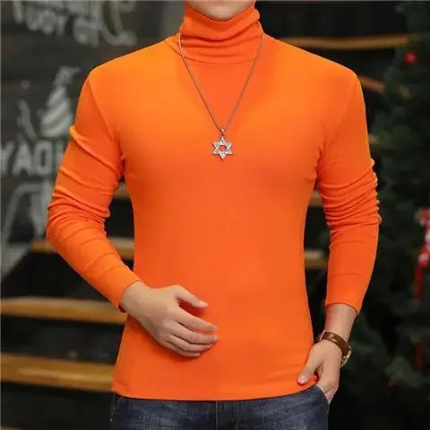 Fashion Men's Turtleneck T-Shirts Casual Autumn Winter High Collar New Slim Long Sleeve Stretch Model Undershirt Plus Size Tees