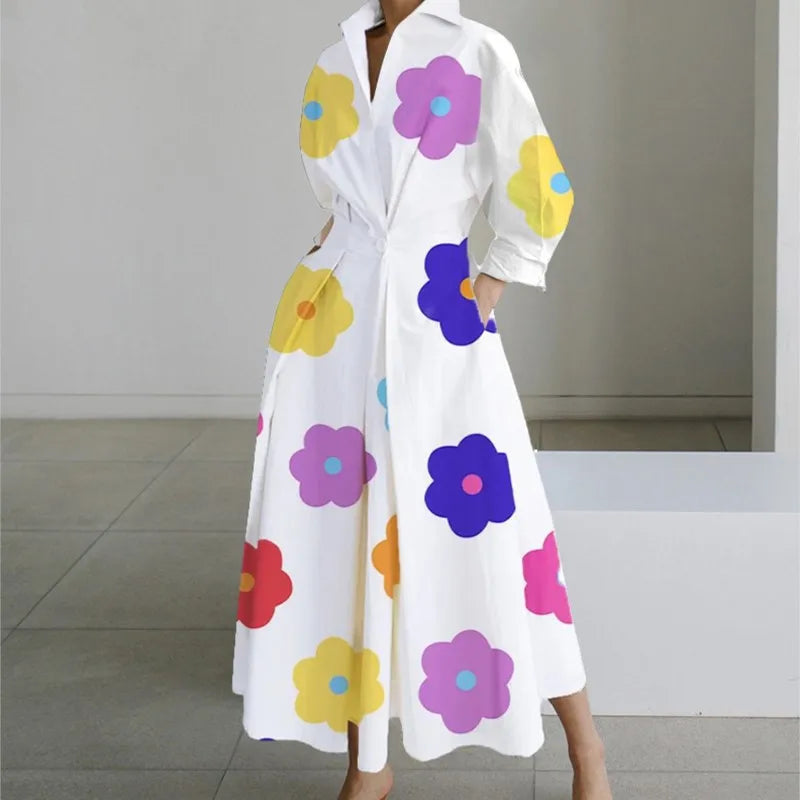 Dresses For Women 2025 Elegant Party Summer Casual Shrit Dress Fashion Polka Polka Dot V-neck Print Loose Button Up Vestidos