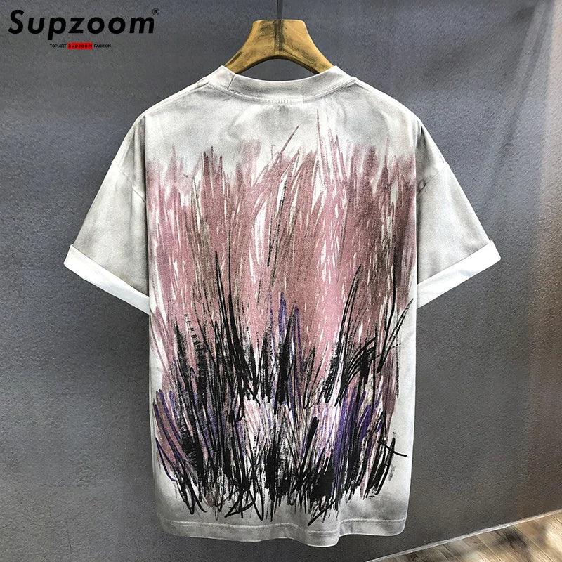 Supzoom New Arrival Summer High Street Splash Ink Printing Neutral O-neck Casual Heavy Texture Cotton Ins Loose Men T shirt