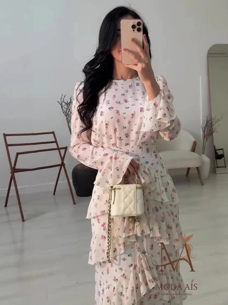 Eid Party Dress for Women Muslim Floral Sweet Abaya Jalabiya Ramadan Long Dresses Vestidos Largos Kaftan Arab Long Robe 2025