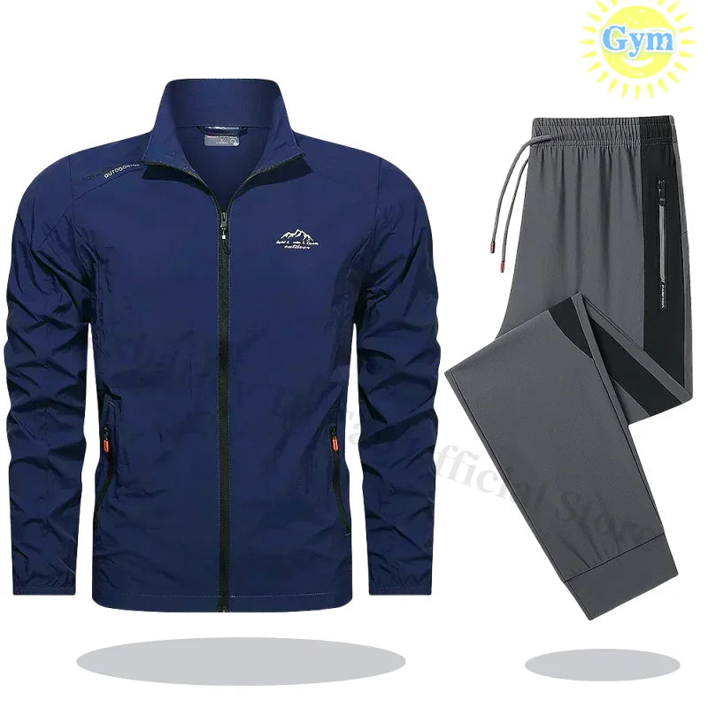 2025 Men's Sportswear Spring Summer Tracksuit 2 Piece Sets Sports Suit Sun Jacket+Pant Running Set Male Gym Exercise Clothing