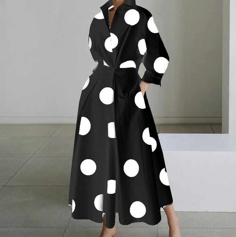 Dresses For Women 2025 Elegant Party Summer Casual Shrit Dress Fashion Polka Polka Dot V-neck Print Loose Button Up Vestidos