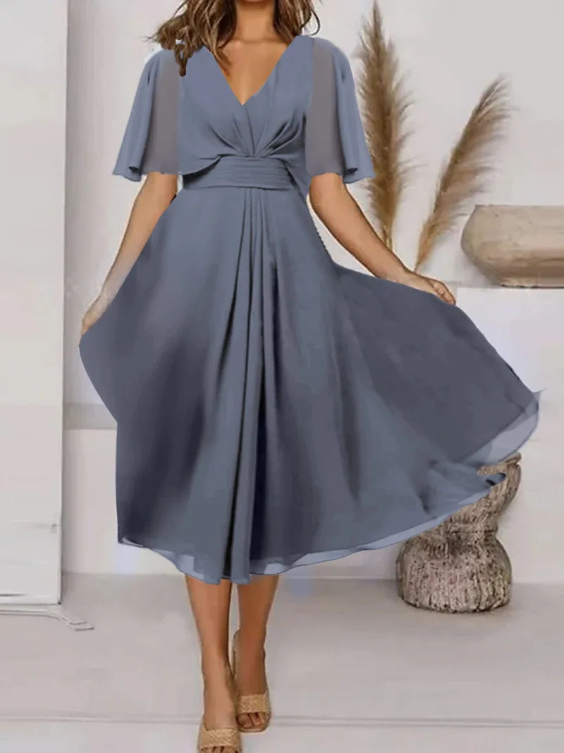 2025 Women's Evening Party Dress Plus Size Long Elegant  A Line V Neck Ruffles Chiffon Formal Wedding Dress Robe Dazzling Dress