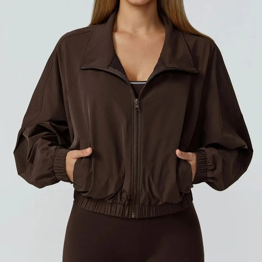 Women Sport Jacket Long Sleeve Shirt Gym Sportswear Quick Drying Stand Up Collar Zipper Top Windproof