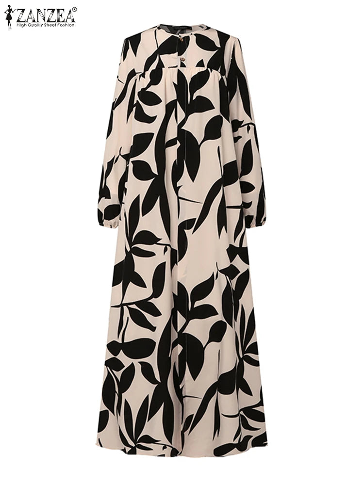 2025 ZANZEA Autumn Sundress Fashion Women Long Sleeve Dress Abaya Bohemain Floral Print Maxi