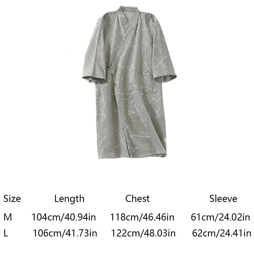 Sleepwear V-Neck Men's Kimono Bathrobe Long Sleeve Thin Japanese-Style Yukata Casual Print Men's Hooded Robe Homewear
