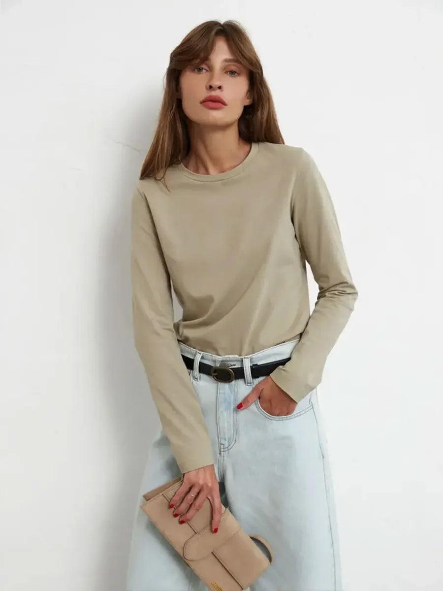 Wolfeel Women's Spring Autumn 100% Cotton T-shirt  Long Sleeve Loose Tops Shirts