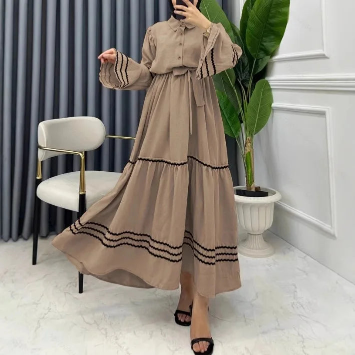 Dresses  Women Spring New Product Turn-down Collar Casual Abayas Elegant Saudi Camel Clothing