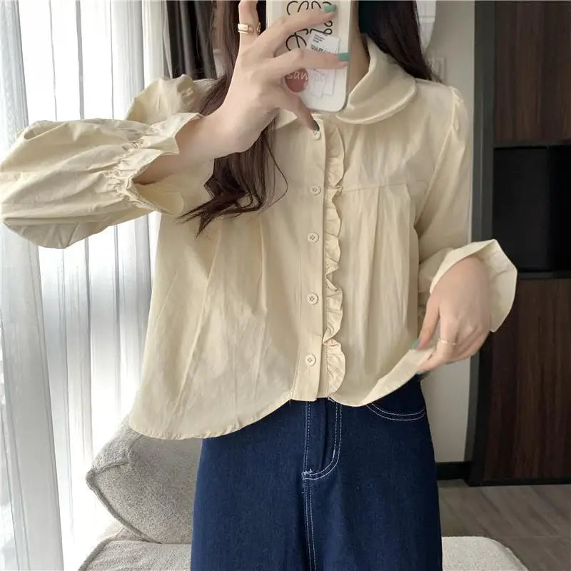 Women's T shirts Collar Age-reducing Long-sleeved