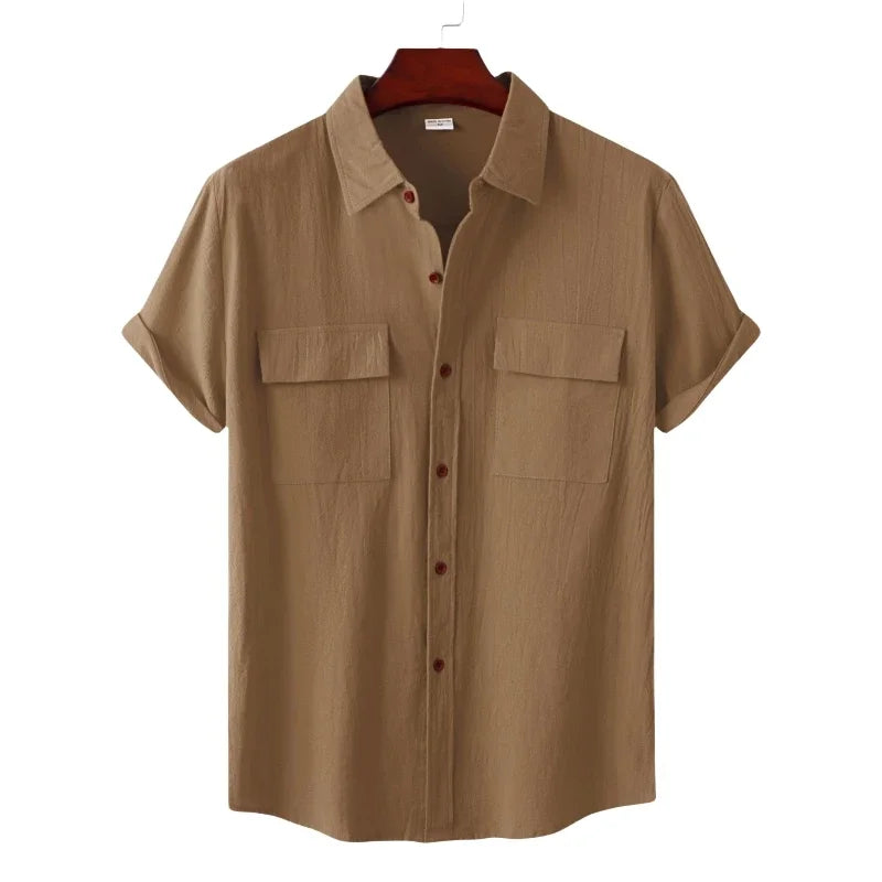 Men's Linen T Shirts Fashion Tiki Blouses cotton