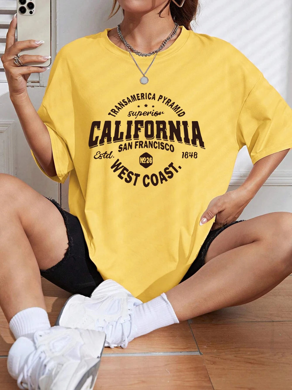 Women's T shirts California West Coast San Francisco Letter Printing  O-Neck Soft Casual