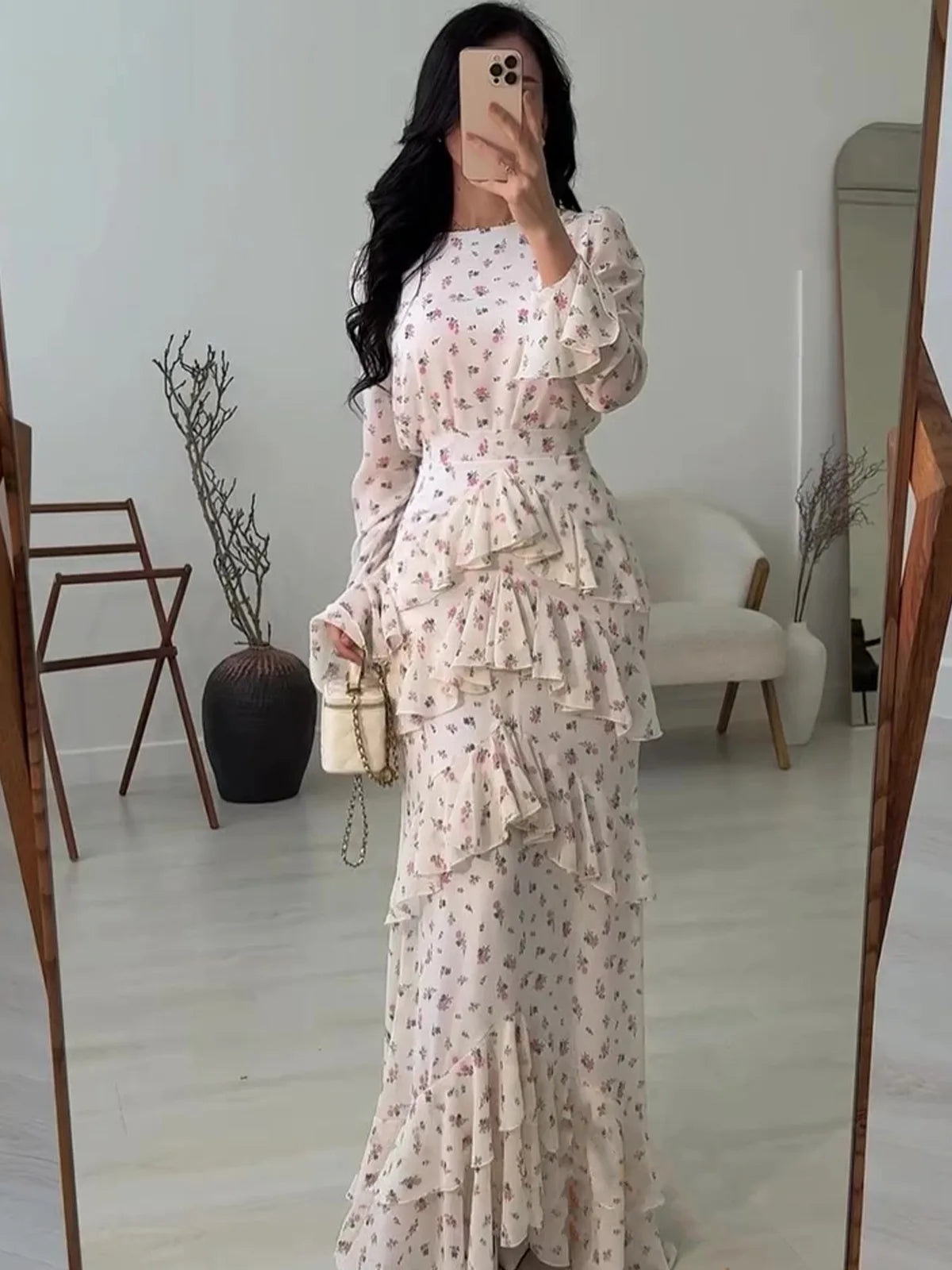 Eid Party Dress for Women Muslim Floral Sweet Abaya Jalabiya Ramadan Long Dresses Vestidos Largos Kaftan Arab Long Robe 2025