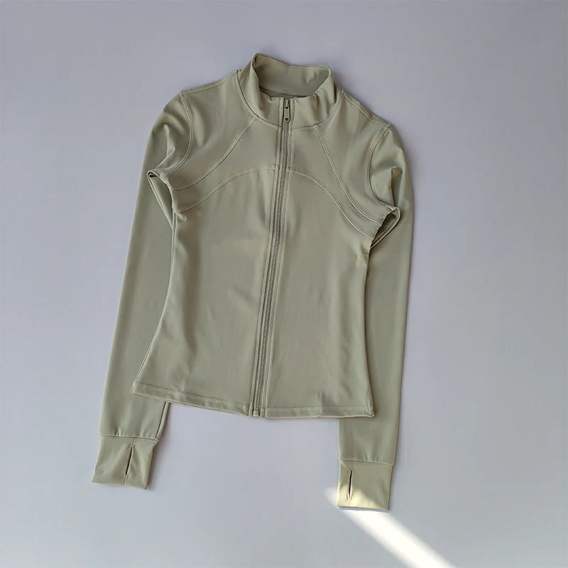 Women's High-end Standing Collar Long Sleeved Sports Jacket Running Training Fitness Top Windproof Running Suit