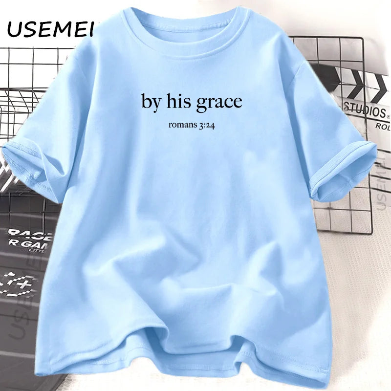 Women's T shirts By His Grace bible Verse Christian Religious God Lover Casual Cotton
