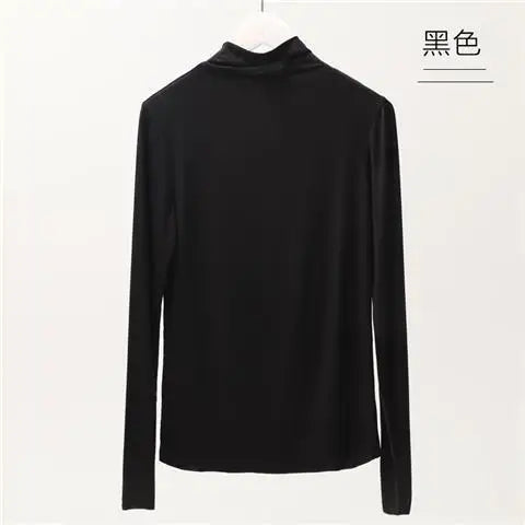 Fall and Winter 2025 New Luxury Clothing Stretch Modal T-Shirt for Women Half-high Collar Slim-fit Solid Color Long Sleeve Top