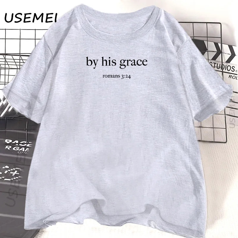 Women's T shirts By His Grace bible Verse Christian Religious God Lover Casual Cotton