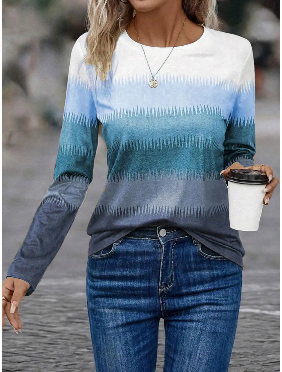 Fashion Women's Sweatshirt 3D Prints Color Block Graphics y2k long sleeve T-shirt Casual Loose Fit O-Neck Tee Long Sleeve Tops