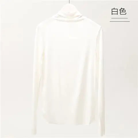 Fall and Winter 2025 New Luxury Clothing Stretch Modal T-Shirt for Women Half-high Collar Slim-fit Solid Color Long Sleeve Top